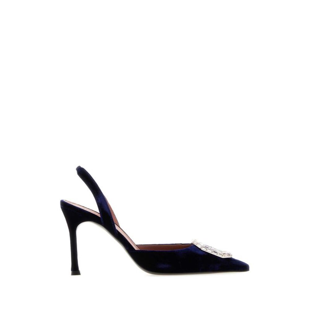 Amina Muaddi Women Dark Blue Velvet Camelia Pumps